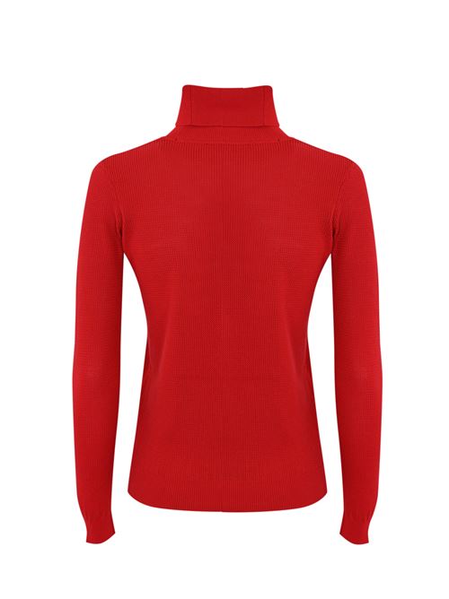 Dolcevita in maglia di viscosa punto rete rosso con intarsio logo Elisabetta Franchi | MK82Q46E2EB6